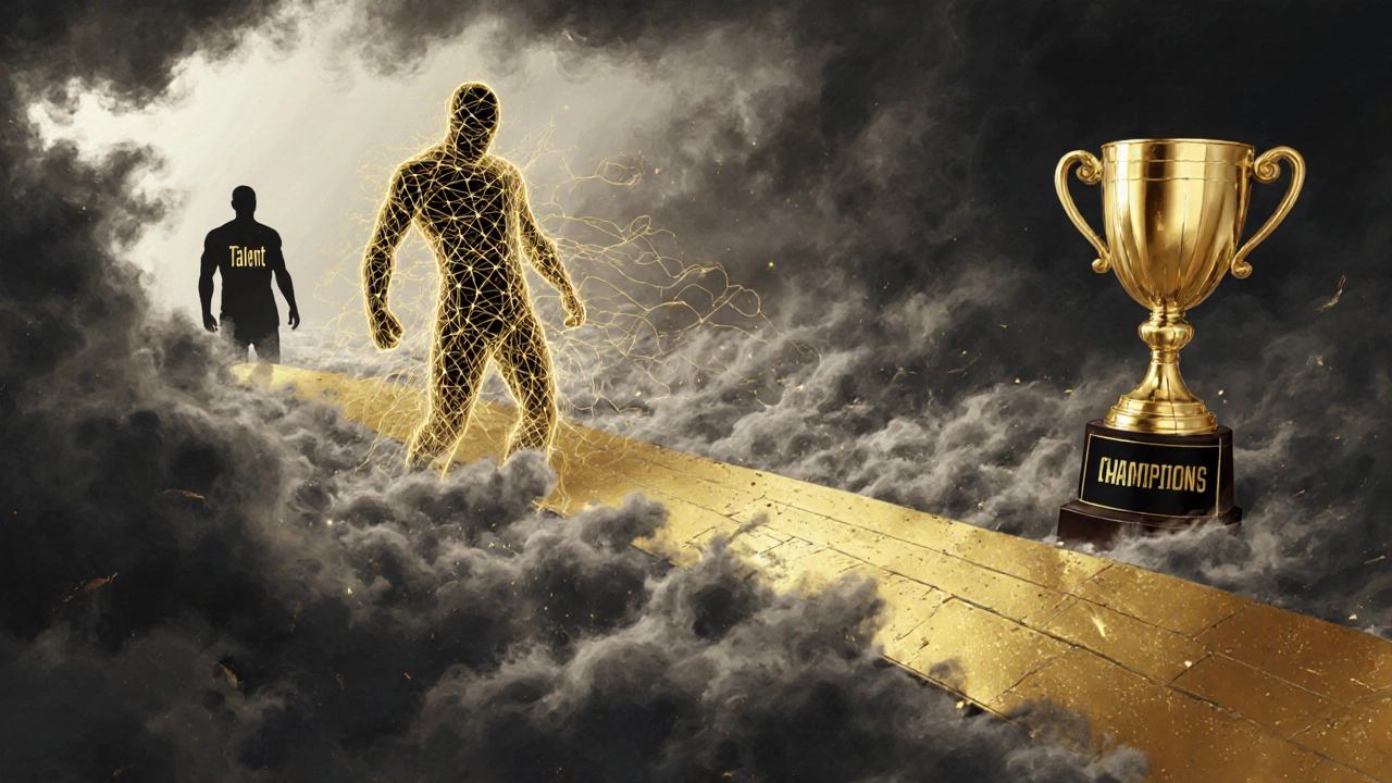 Символический образ бойца, чье тело состоит из нитей ежедневных дисциплинированных решений, уходящих к светлому пути.