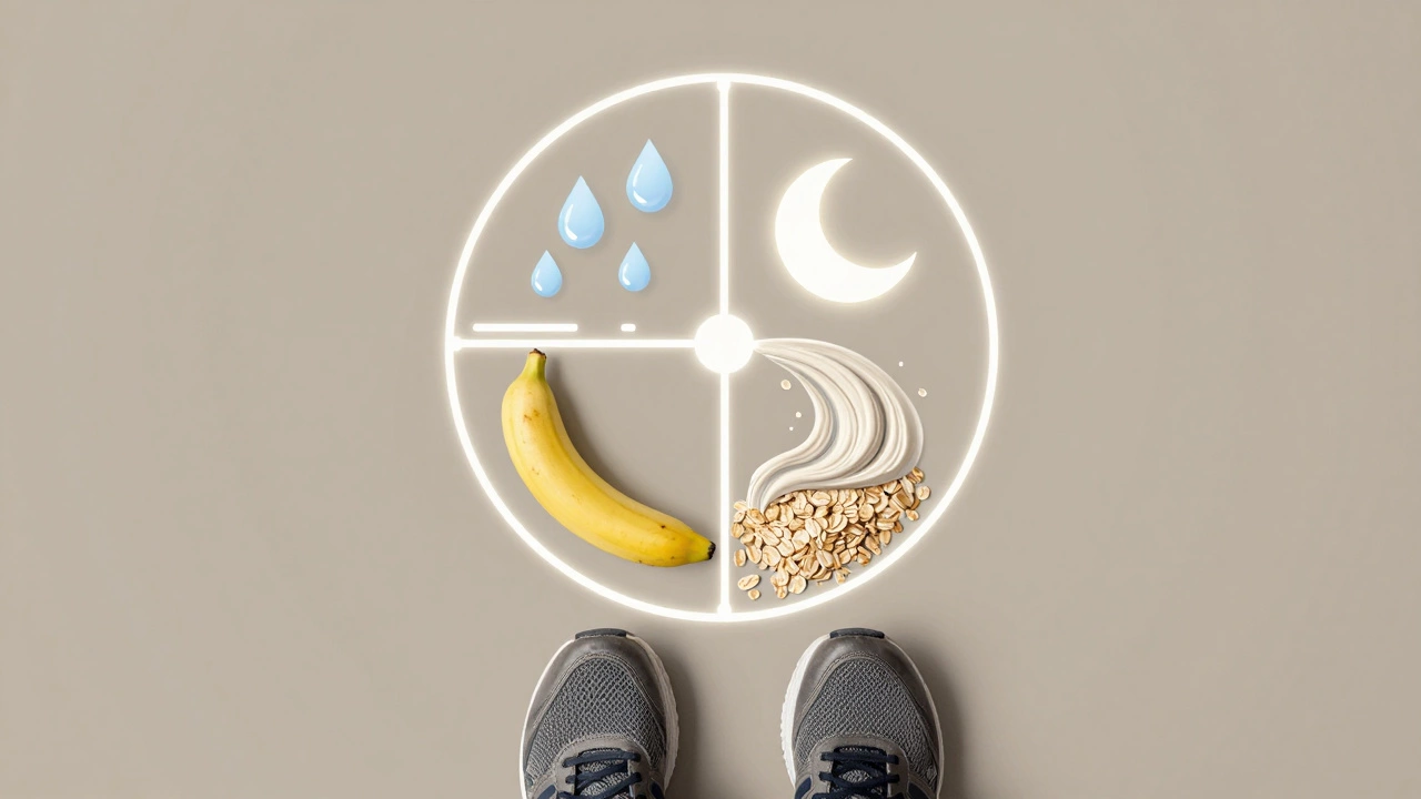 Круг питания для выносливости: вода, углеводы, протеин, сон.