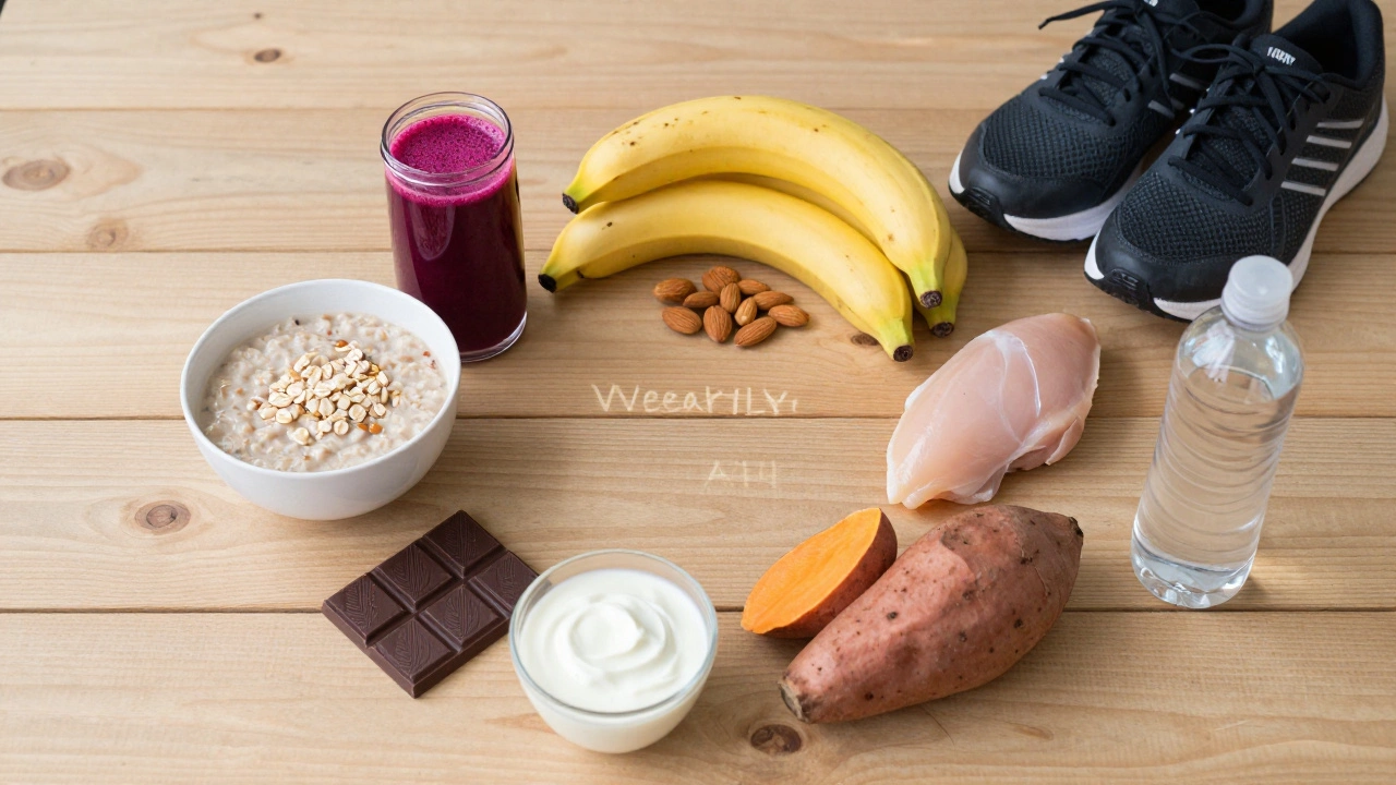 Недельный рацион для выносливости: овсянка, свекла, орехи, курица и кефир.