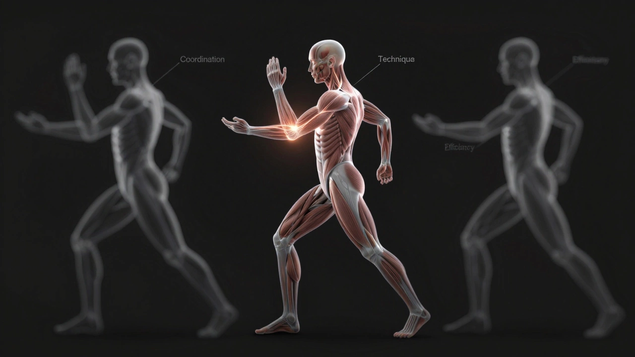 Прозрачные слои тела, показывающие координацию, технику и эффективность движений в боксе.