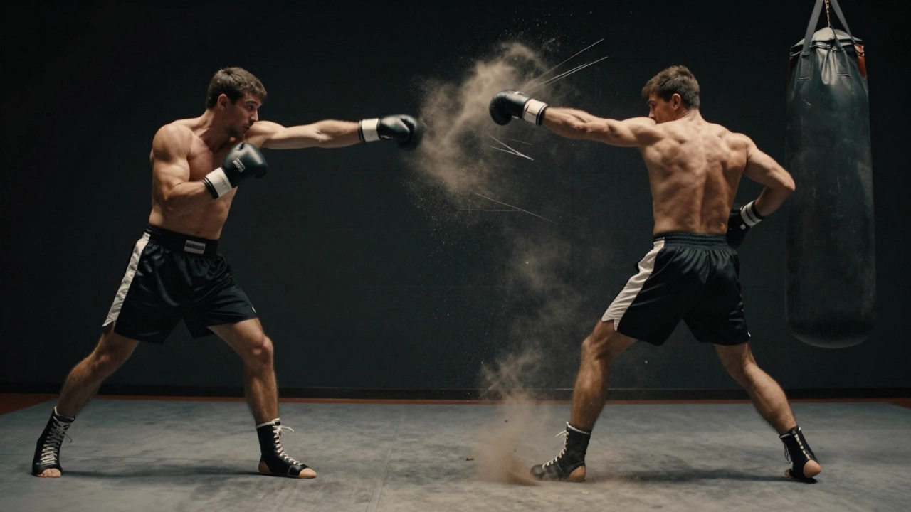 Сравнение слабого удара рукой и мощного удара с разворотом бёдер в замедленной съёмке.