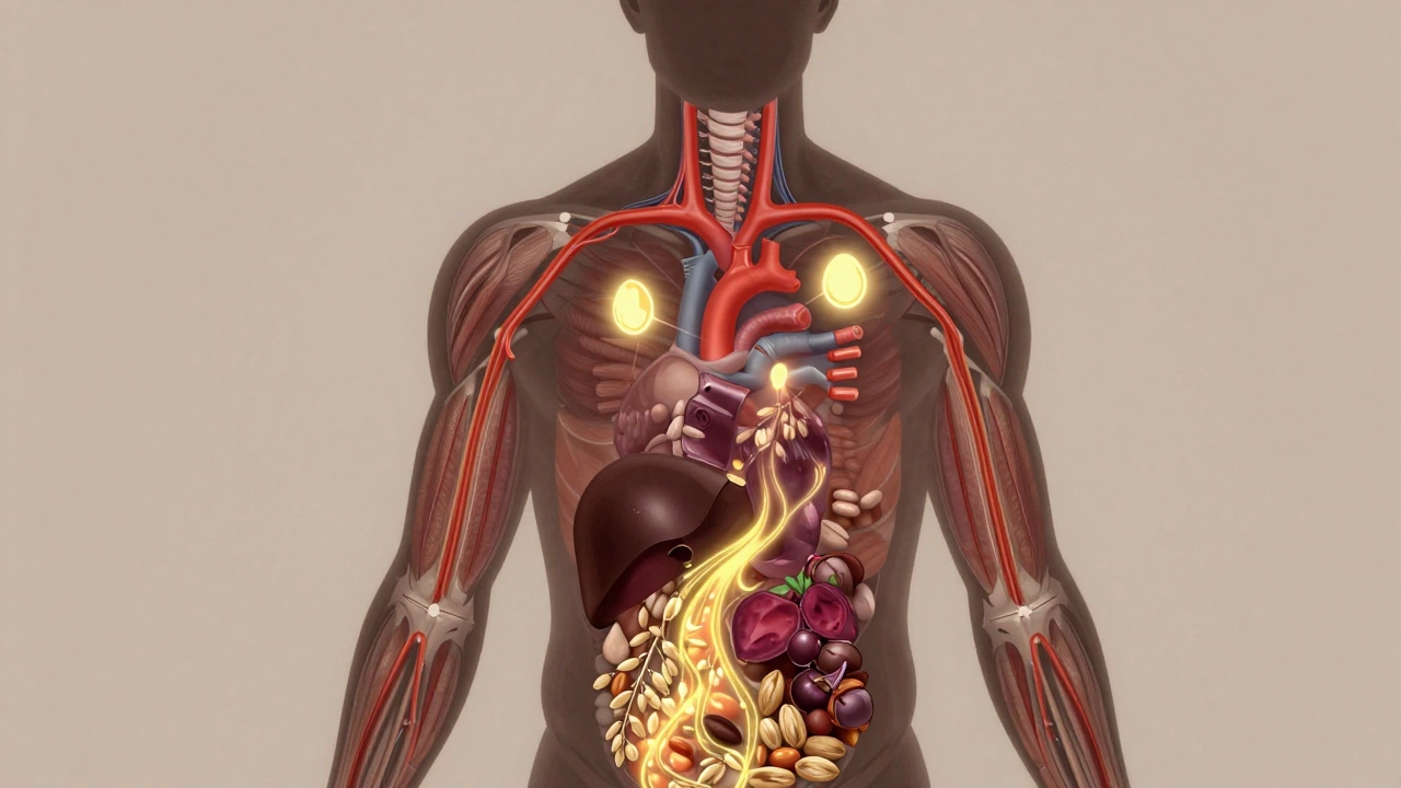 Внутреннее устройство тела с потоками энергии от полезных продуктов.