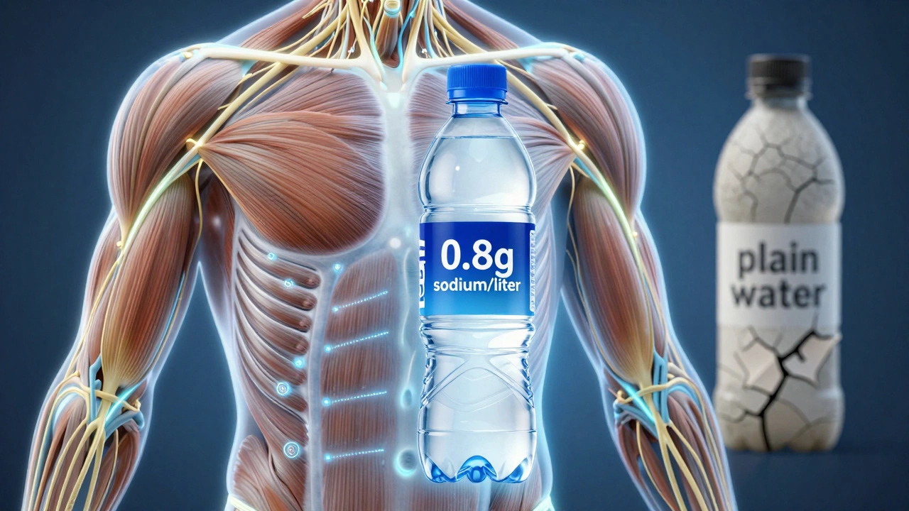 Схема электролитов в теле, показывающая разницу между водой и сбалансированным напитком.