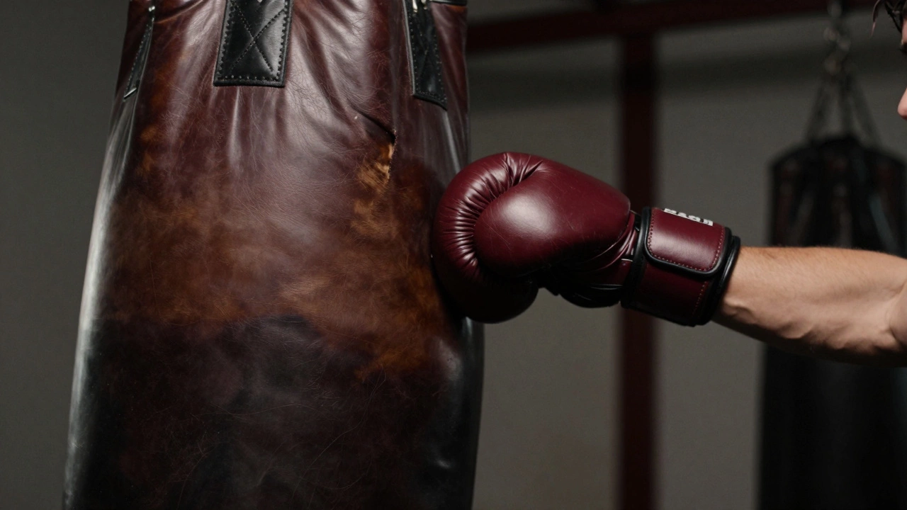 Детальный кадр удара по тяжелому мешку с эффектом передачи энергии