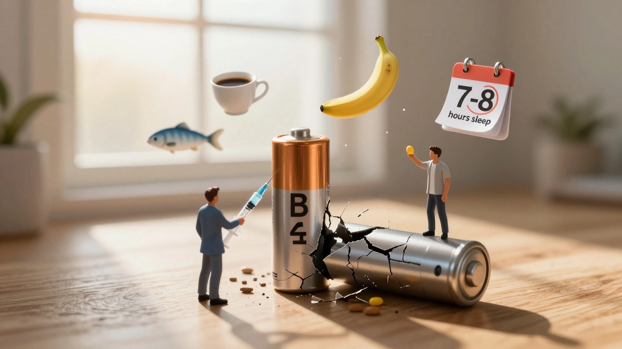 Разбитая батарейка внутри грудной клетки, восстановление которой происходит через инъекции и солнечный свет.